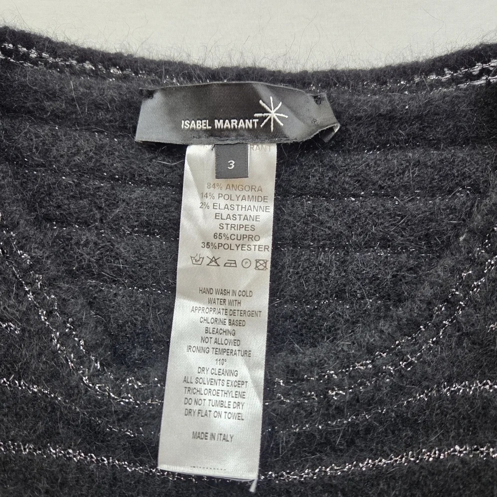 Isabel Marant Angora Blend Striped Longline Sweater Tunic Black Silver Size 3 - Picture 6 of 10